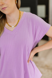 Thumbnail for Top Shelf Basic V-Neck Ribbed Tee in Lavender