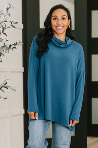 Thumbnail for Travel Destination Cowl Neck Pullover in Dark Teal