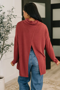 Thumbnail for Travel Destination Cowl Neck Pullover in Wine