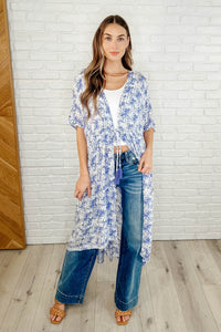 Thumbnail for Tropical Print Gauze Kimono – Make a Statement in Periwinkle