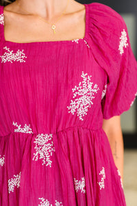 Thumbnail for Twirl in Bloom Square Neck Dress – Hot Pink Elegance in Motion