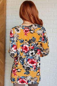 Thumbnail for V-Neck Scoop Hem Top in Marigold Floral