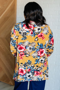 Thumbnail for V-Neck Scoop Hem Top in Marigold Floral