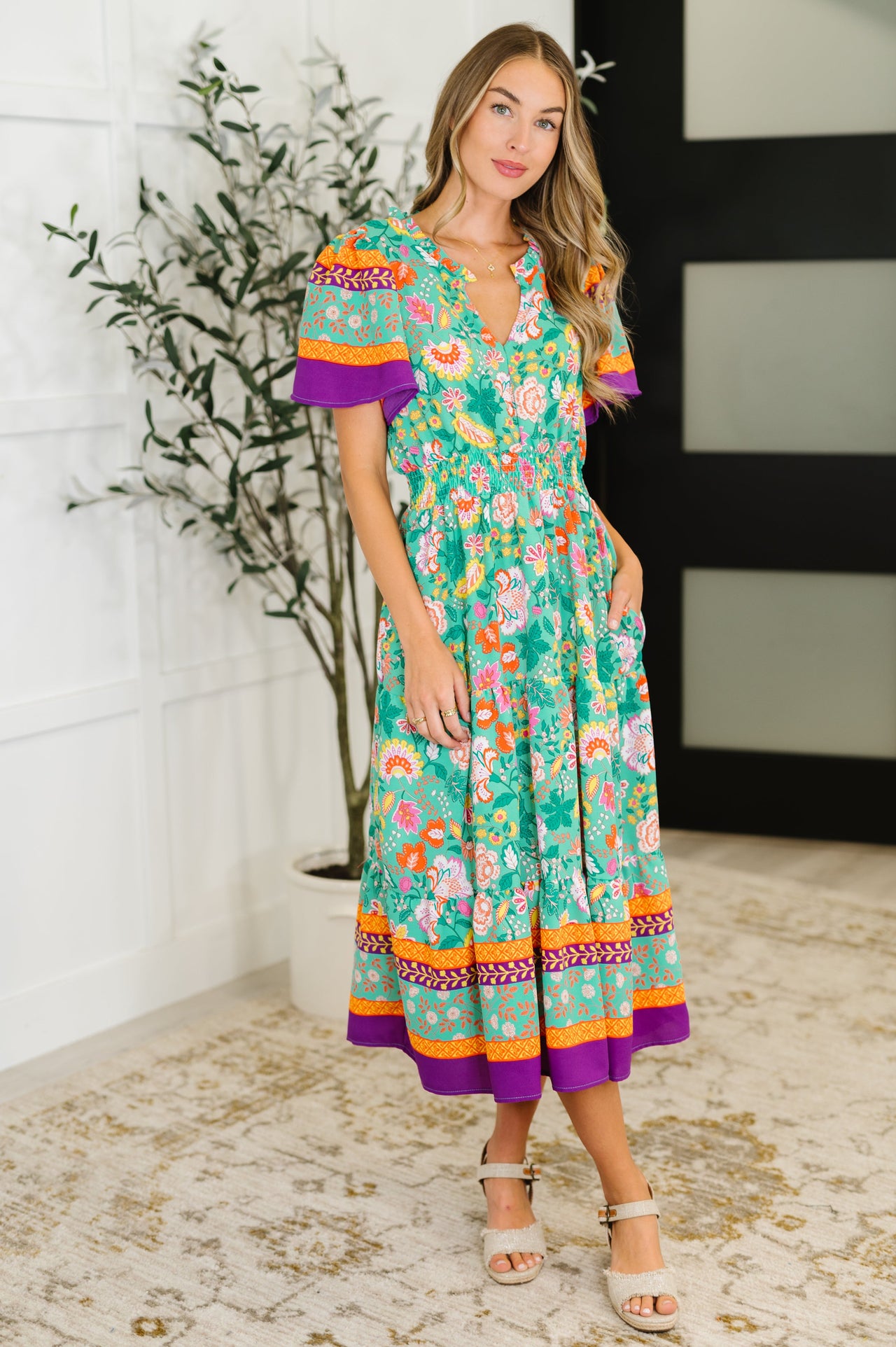 Wildflower Wish Gathered Tier Dress – Mint Magic in Every Moment