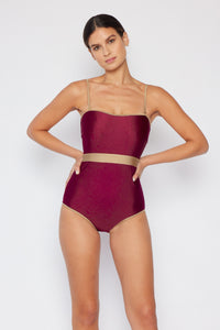 Thumbnail for Marina West Swim Wave Break Contrast Trim One-Piece in Wine