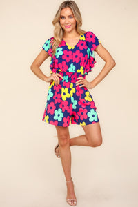 Thumbnail for Haptics Floral Smocked Waist Romper with Side Pockets