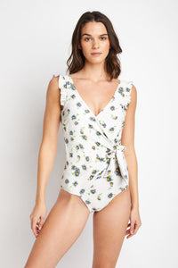 Thumbnail for Marina West Swim Float On Ruffle Faux Wrap One-Piece in Daisy Cream