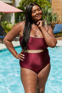 Thumbnail for Marina West Swim Wave Break Contrast Trim One-Piece in Wine