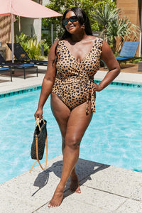 Thumbnail for Marina West Swim Full Size Float On Ruffle Faux Wrap One-Piece in Leopard