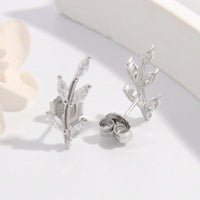 Thumbnail for 925 Sterling Silver Zircon Leaf Shape Earrings