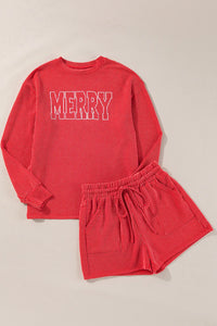 Thumbnail for MERRY Round Neck Long Sleeve Top and Shorts Lounge Set