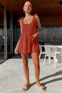 Thumbnail for Full Size Scoop Neck Tie Shoulder Romper