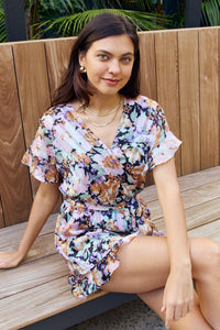 Thumbnail for Petal Dew Full Size Floral Tie Belt Ruffled Romper