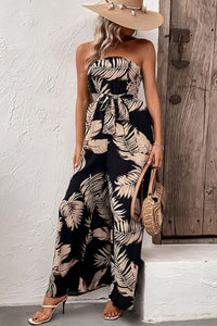 Thumbnail for Printed Strapless Wide Leg Jumpsuit with Pockets