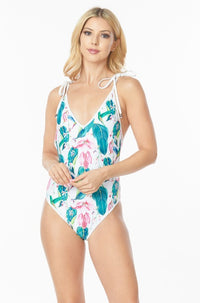 Thumbnail for ONE PIECE BATHING SUIT FLORAL PRINT SHOULER TOP TI