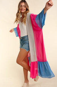 Thumbnail for COLOR BLOCK KIMONO MAXI OPEN CARDIGAN