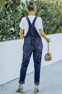 Thumbnail for Pocketed Distressed Denim Overalls