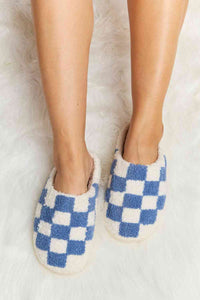 Thumbnail for Melody Checkered Print Plush Slide Slippers