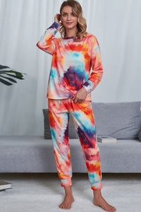 Thumbnail for Tie-Dye Crewneck Top and Drawstring Waist Joggers Lounge Set