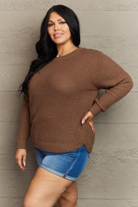 Thumbnail for Zenana Breezy Days Plus Size High Low Waffle Knit Sweater