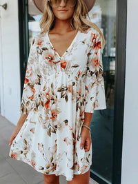 Thumbnail for Floral V-Neck Three-Quarter Sleeve Dress