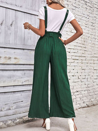 Thumbnail for Tie Belt Wide Leg Overalls