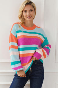 Thumbnail for Striped Round Neck Long Sleeve Knit Top