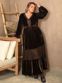 Thumbnail for Plus Size V-Neck Balloon Sleeve Maxi Dress