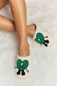 Thumbnail for Melody Love Heart Print Plush Slippers