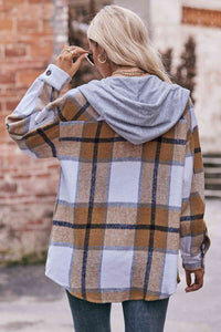 Thumbnail for Plaid Dropped Shoulder Hooded Jacket