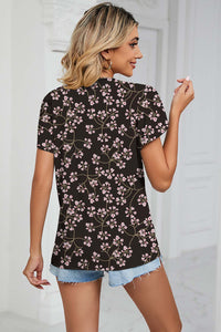 Thumbnail for Floral V-Neck Short Sleeve T-Shirt