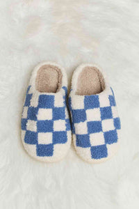 Thumbnail for Melody Checkered Print Plush Slide Slippers