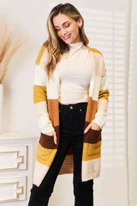 Thumbnail for Woven Right Color Block Dropped Shoulder Cardigan