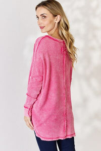 Thumbnail for Zenana Oversized Washed Waffle Long Sleeve Top