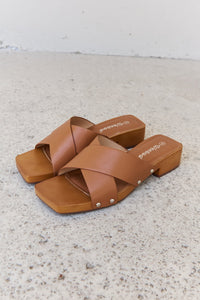 Thumbnail for Weeboo Step Into Summer Criss Cross Wooden Clog Mule in Brown