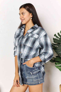 Thumbnail for Double Take Plaid Dropped Shoulder Shirt