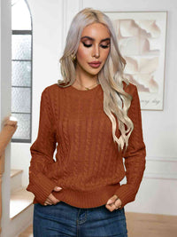 Thumbnail for Cable-Knit Round Neck Long Sleeve Sweater