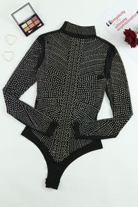 Thumbnail for Rhinestone Mock Neck Long Sleeve Bodysuit