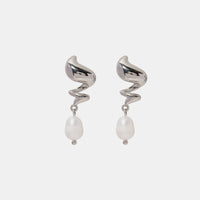 Thumbnail for Twisted Stainless Steel Pearl Drop Earrings