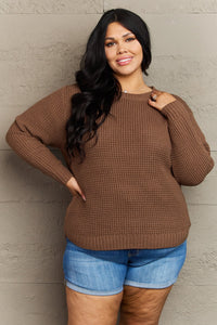 Thumbnail for Zenana Breezy Days Plus Size High Low Waffle Knit Sweater