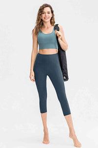 Thumbnail for Wide Waistband Cropped Active Leggings with Pockets