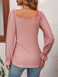 Thumbnail for Tie Front V-Neck Puff Sleeve Blouse