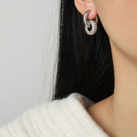 Thumbnail for Titanium Steel Inlaid Zircon Double-Hoop Earrings