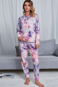 Thumbnail for Tie-Dye Crewneck Top and Drawstring Waist Joggers Lounge Set