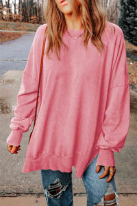 Thumbnail for Dropped Shoulder Round Neck Long Sleeve Blouse