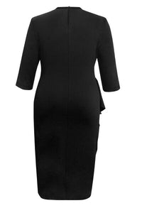 Thumbnail for Plus Size Ruffle Trim Round Neck Long Sleeve Dress