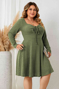 Thumbnail for Plus Size Sweetheart Neck Long Sleeve Ribbed Dress