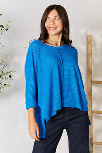 Thumbnail for Zenana Full Size Round Neck High-Low Slit Knit Top