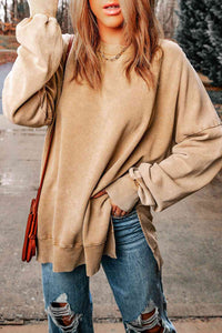 Thumbnail for Dropped Shoulder Round Neck Long Sleeve Blouse