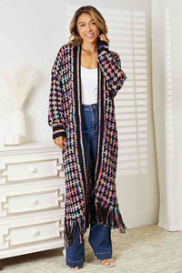 Thumbnail for Double Take Full Size Multicolored Open Front Fringe Hem Cardigan